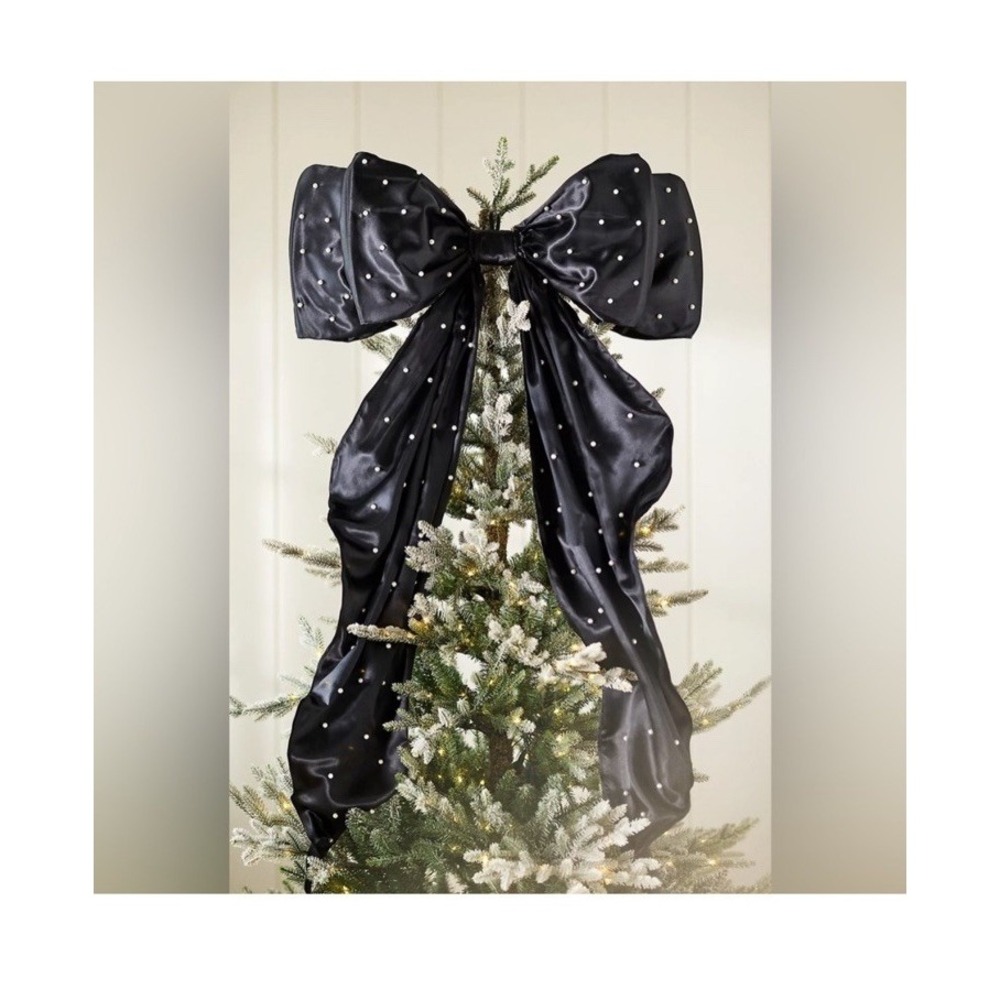 New‎ Anthropologie Pearled Satin Bow Tree Topper Black Christmas
